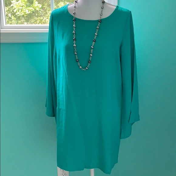 All For Color Dresses & Skirts - Teal Shift Dress with Long Bell Sleeves